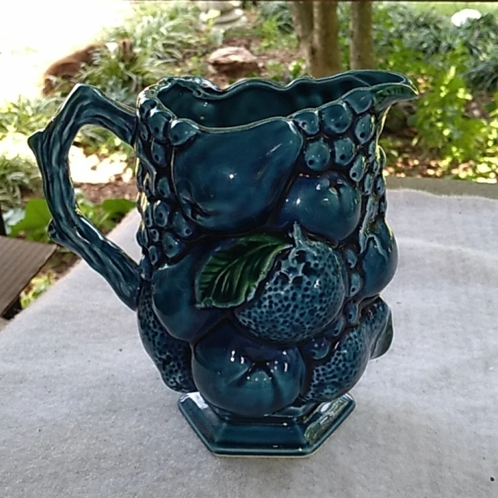 Vintage Irarco blue fruit pitcher vase
